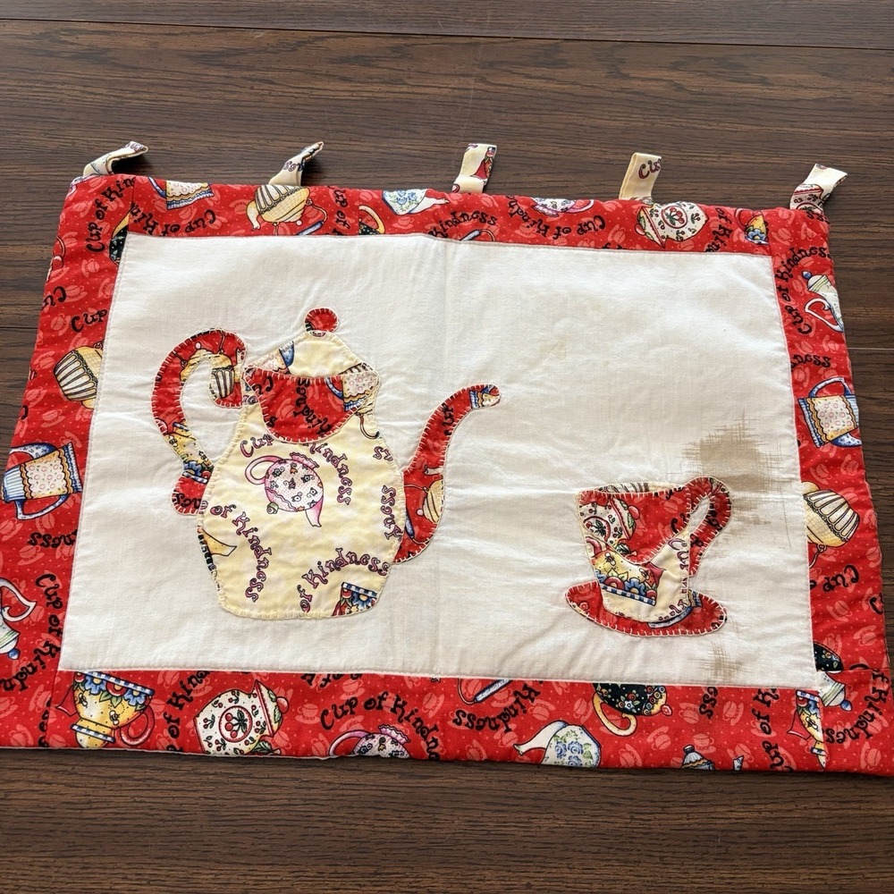 Vintage Cup Of Kindness Teapot Quilted Wall Hanging Country Kitchen Decor